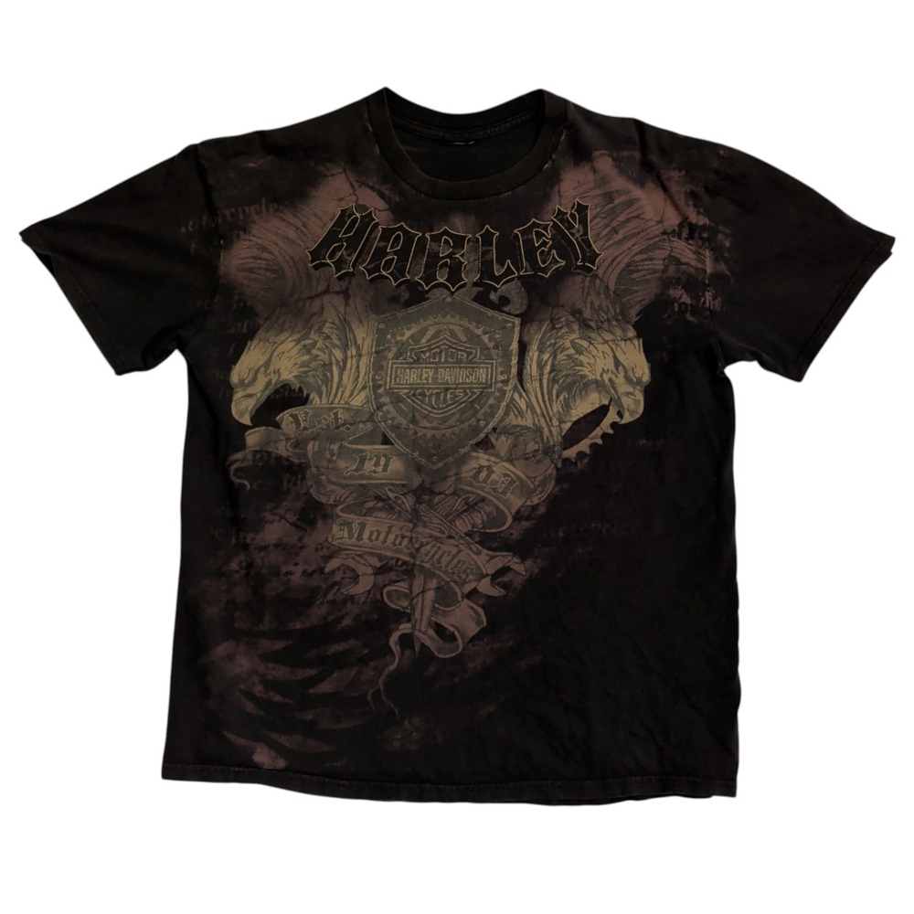 Harley Davidson T-Shirt Mens Size L Eagle Eagles Americana Motorcycle Y2K AOP